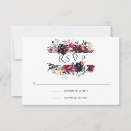 Burgundy Wine Boho Floral Wedding RSVP Karte