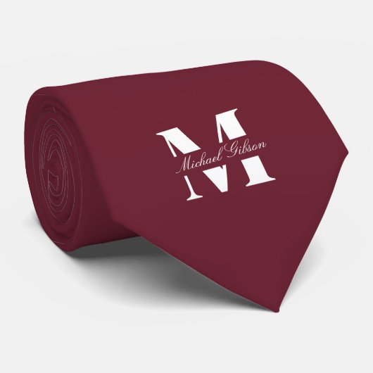 Burgundy Wine | Custom Monogram Wedding Groomsmen  Krawatte (Gerollt)