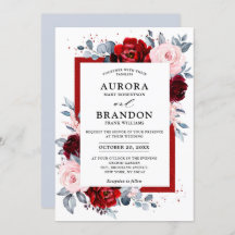 Burgundy Wine Dusty Blue Slate Floral Wedding