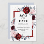 Burgundy Wine Dusty Blue Slate Save the Date (Vorne/Hinten)