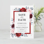 Burgundy Wine Dusty Blue Slate Save the Date (Stehend Vorderseite)