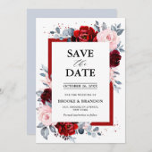 Burgundy Wine Dusty Blue Slate Save the Date (Vorne/Hinten)
