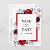 Burgundy Wine Dusty Blue Slate Save the Date Postkarte (Vorne/Hinten)