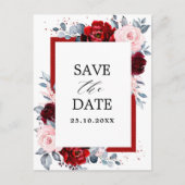 Burgundy Wine Dusty Blue Slate Save the Date Postkarte (Vorderseite)