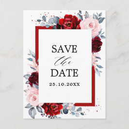 Burgundy Wine Dusty Blue Slate Save the Date Postkarte