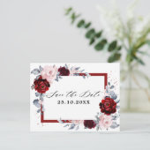 Burgundy Wine Dusty Blue Slate Save the Date Postkarte (Stehend Vorderseite)