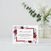 Burgundy Wine Dusty Blue Slate Wedding Empfang Begleitkarte (Stehend Vorderseite)