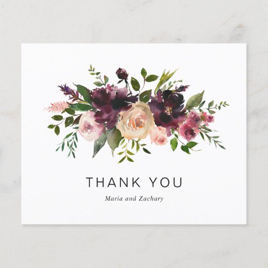 Burgundy Wine Floral Budget Hochzeit Danke Karte (Vorderseite)