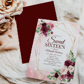 Burgundy Wine Gold Boho Aquarell Blumensüß 16 Einladung