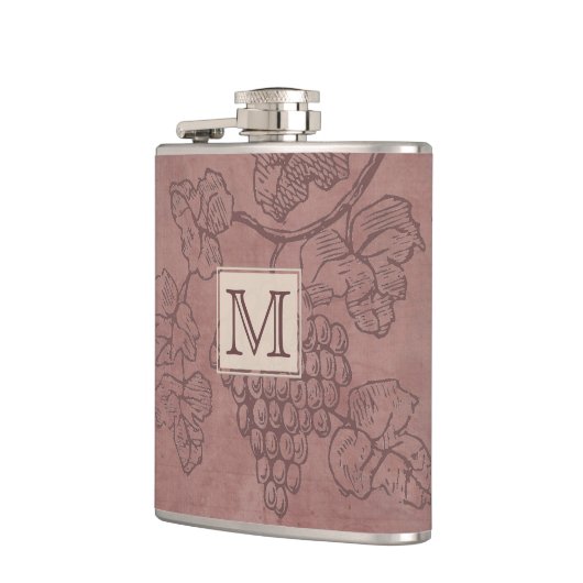 Burgundy Wine Grapevine Monogram Flachmann (Links)