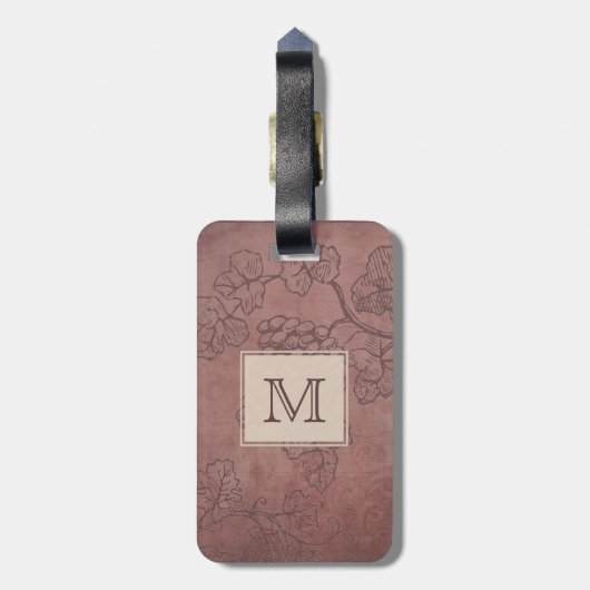 Burgundy Wine Grapevine Monogram Gepäckanhänger (Rückseite vertikal)