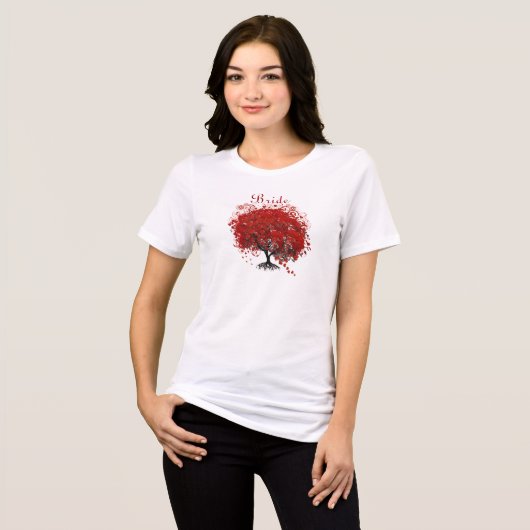 Burgundy Wine Heart Leaf Tree Wedding T - Shirt (Vorderseite voll)