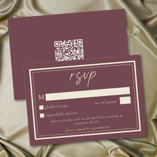 Burgundy Wine Minimalist Frame Wedding QR Code RSVP Karte