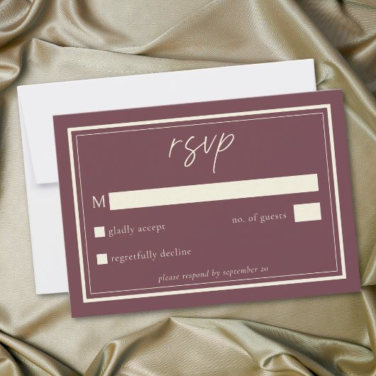 Burgundy Wine Minimalist Frame Wedding RSVP Karte