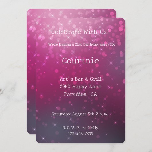 Burgundy Wine Pink Bokeh Geburtstag Einladung (Vorne/Hinten)