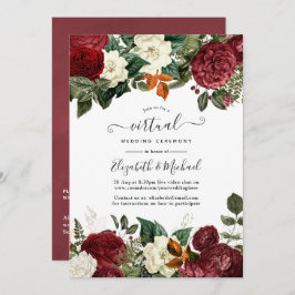 Burgundy Wine Red Floral Online Virtual Wedding Einladung