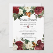 Burgundy Wine Red Floral Virtual Brautparty Einladung (Vorderseite)