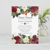 Burgundy Wine Red Floral Virtual Brautparty Einladung (Stehend Vorderseite)