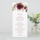 Burgundy Wine Red Floral Watercolor Wedding Programm (Stehend Vorderseite)