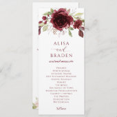 Burgundy Wine Red Floral Watercolor Wedding Programm (Vorne/Hinten)
