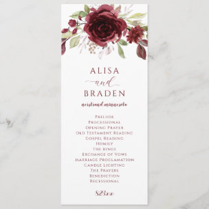 Burgundy Wine Red Floral Watercolor Wedding Programm