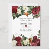 Burgundy Wine Red Floral Wedding Einladung (Vorderseite)