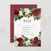 Burgundy Wine Red Floral Wedding RSVP Karte (Vorne/Hinten)