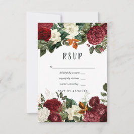 Burgundy Wine Red Floral Wedding RSVP Karte