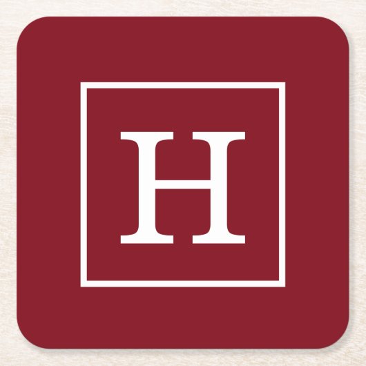 Burgundy Wine White Gerahmt Initial Monogram Rechteckiger Pappuntersetzer (Vorderseite)