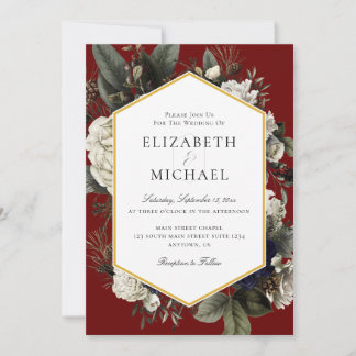 Burgundy Winter Bouquet bemalt Blume Hochzeit Einladung