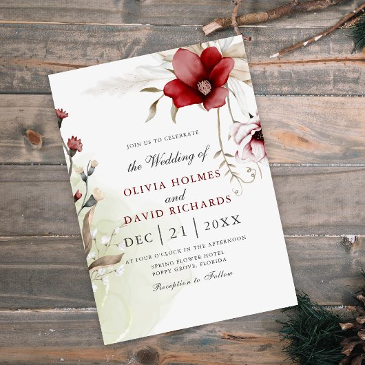 Burgundy Winter Elegance Hochzeit Einladung