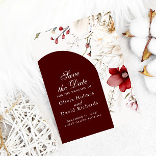 Burgundy Winter Elegance Save the Date Karte