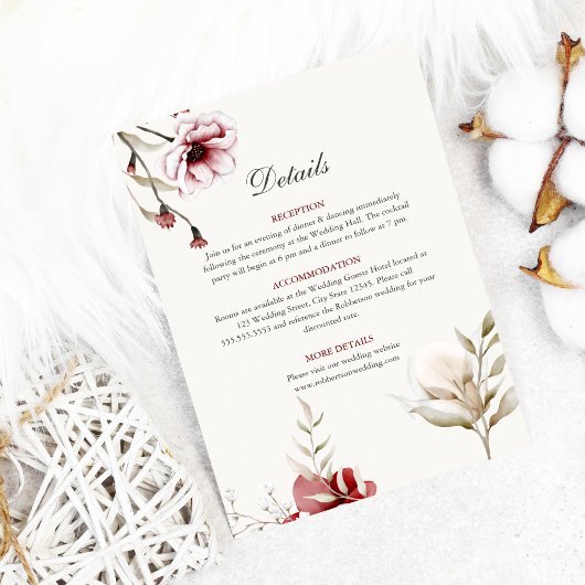 Burgundy Winter Elegance Wedding Details Card Einladung