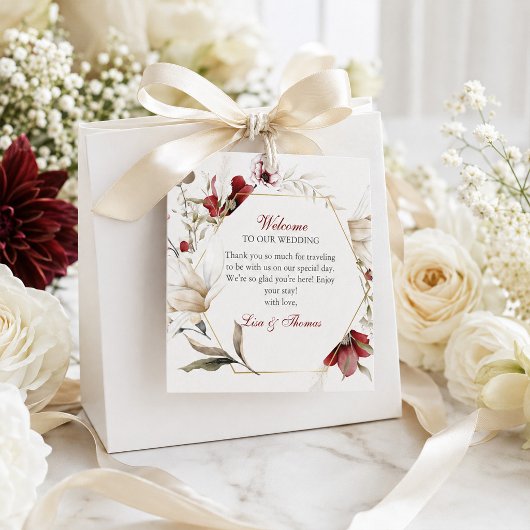 Burgundy Winter Elegance Wedding Geschenkanhänger