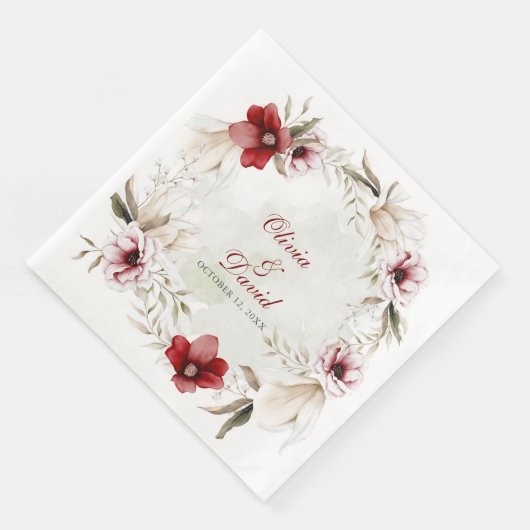 Burgundy Winter Elegance Wedding Serviette (Ecke)