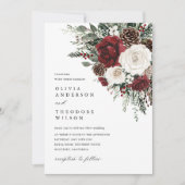 Burgundy Winter Floral Elegant Wedding Einladung (Vorderseite)