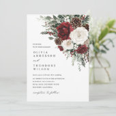 Burgundy Winter Floral Elegant Wedding Einladung (Stehend Vorderseite)