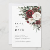 Burgundy Winter Floral Elegant Wedding Save The Date (Vorderseite)