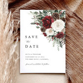 Burgundy Winter Floral Photo Back Wedding Save The Date