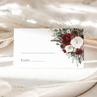 Burgundy Winter Floral Wedding Name Place Card Platzkarte