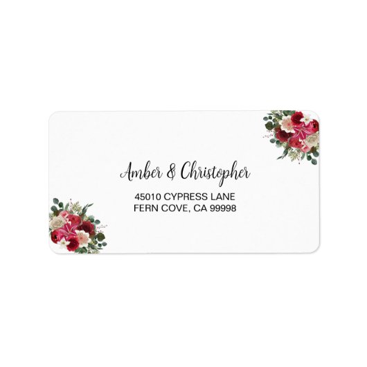 Burgundy Winter Floral Wedding RSVP Rücksendeadres Adressaufkleber (Vorne)
