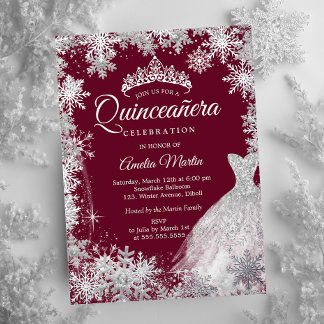 Burgundy Winter Snowflake Dress Quinceanera Folieneinladung