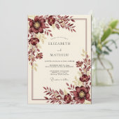 Burgundy Wintry Floral Wedding Einladung (Stehend Vorderseite)