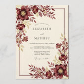 Burgundy Wintry Floral Wedding Einladung (Vorderseite)