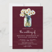 Burgundy Wood Daisies Mason Jar QR Code Wedding Einladung (Vorderseite)