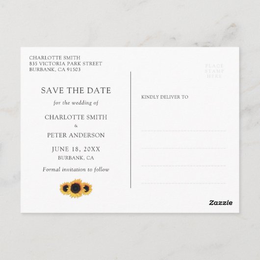 Burgundy Wood Sonnenblumen Hochzeit speichern das Postkarte (Rückseite)