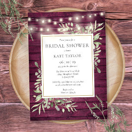 Burgundy Wood String Lights Grüne Brautparty Einladung