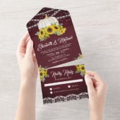 Burgundy Wood Sunflowers White Pumpkin Wedding All In One Einladung (Abreißen)