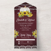Burgundy Wood Sunflowers White Pumpkin Wedding All In One Einladung (Innen Boden)
