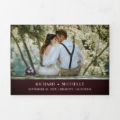 Burgundy Wood Sunflowers White Pumpkin Wedding Dreifach Gefaltete Einladung (Cover)